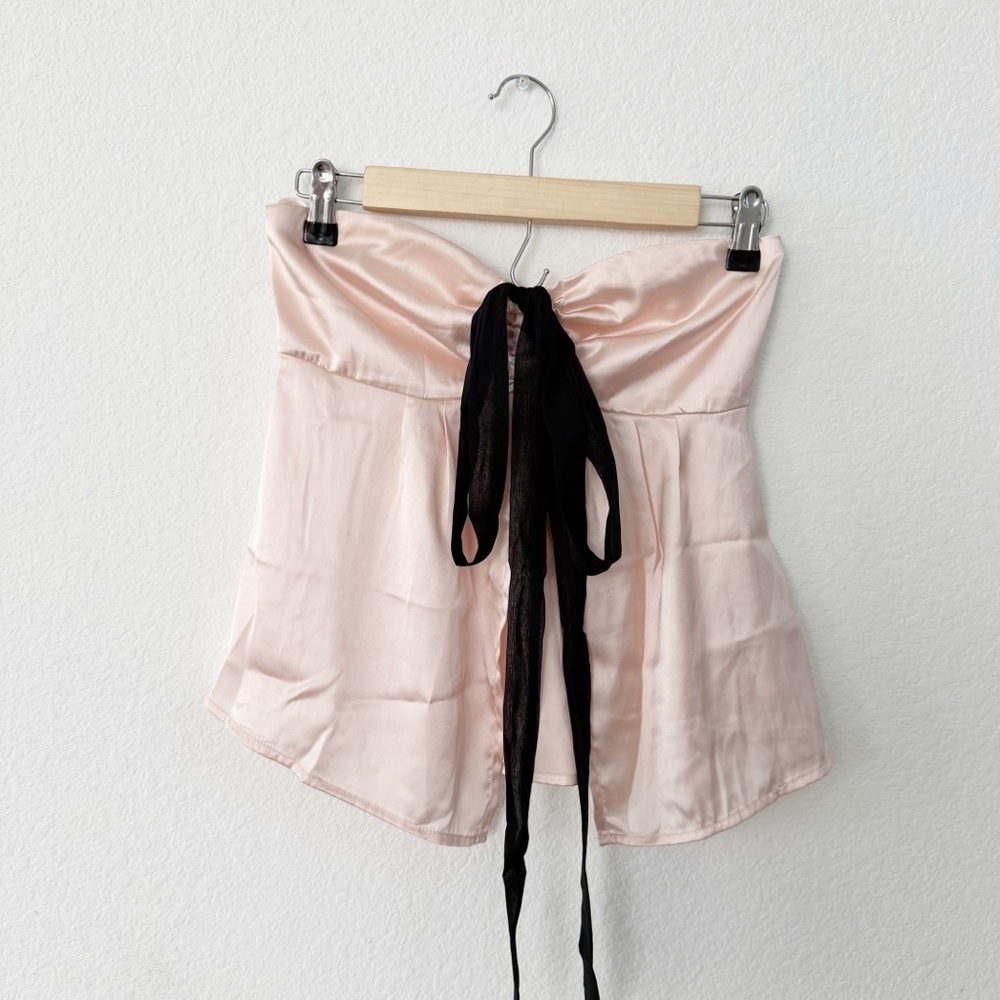 ECOTE/Urban Outfitters- Pink Satin Split Flyaway Top- Sm